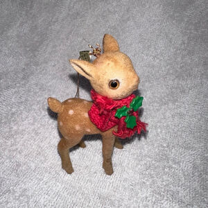 Vintage Handcrafted Silvestri Flocked Reindeer Christmas Ornament MCM Retro